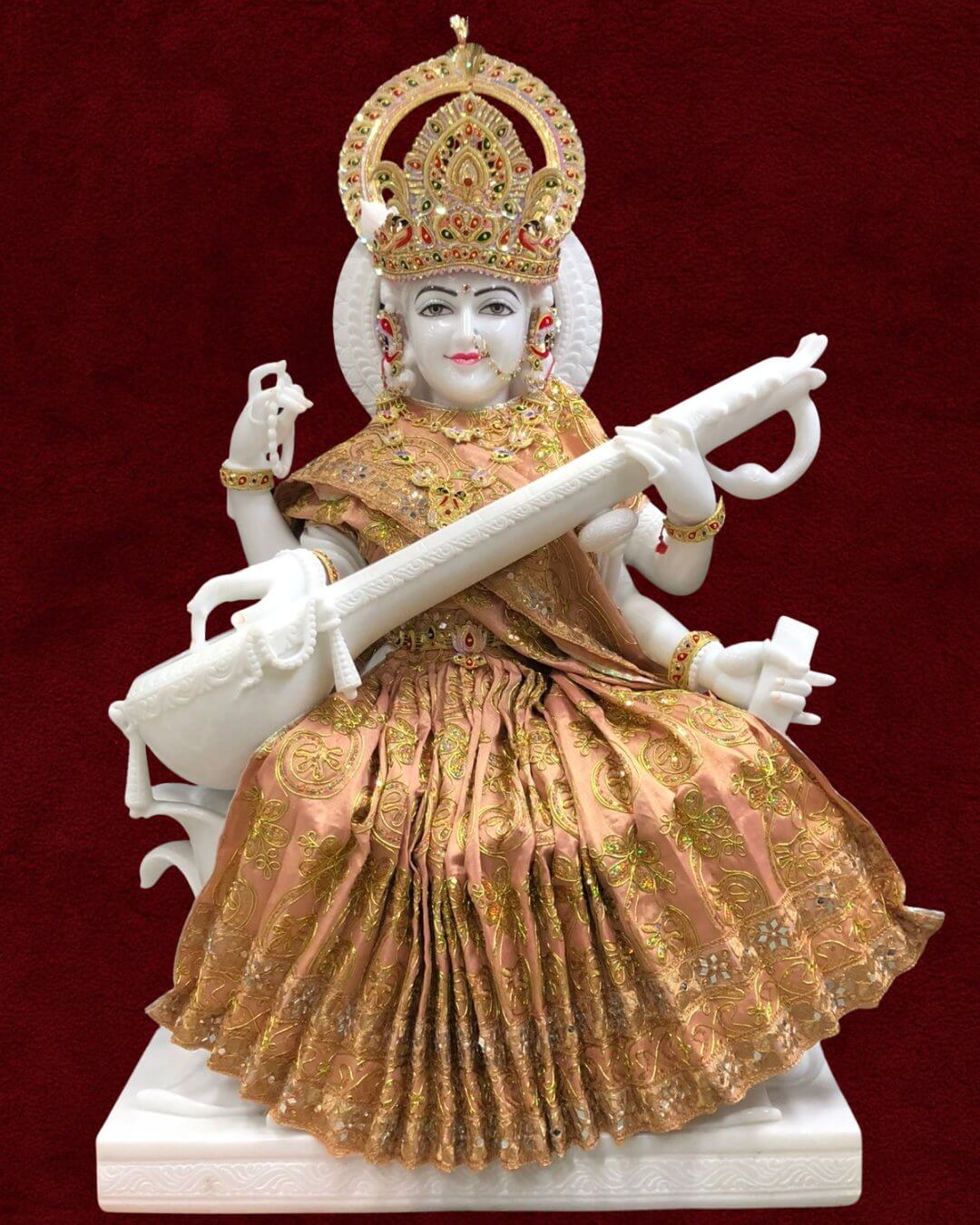 Divine Marble Saraswati Mata - Knowledge Learning Goddess Premium Handcrafted Education Deity